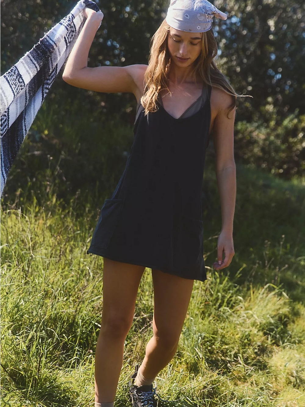 Free People Movement Hot Shot Mini Dress Washed Black M